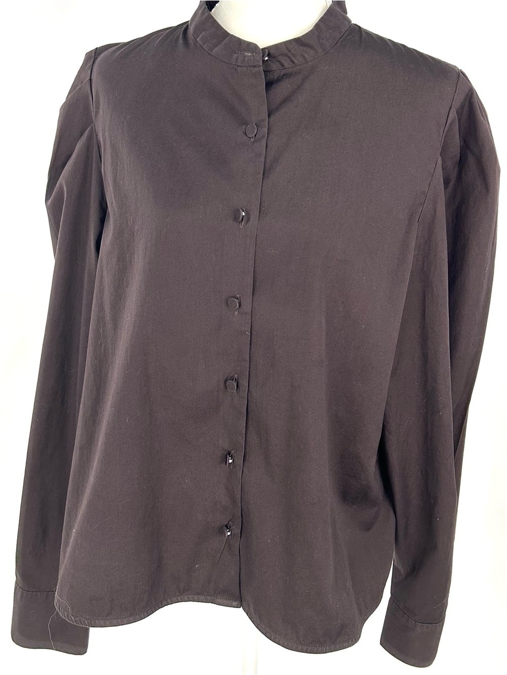 Madewell Women’s XL Chocolate Long-Sleeve Mandarin Collar Shirt Quiet Luxury
